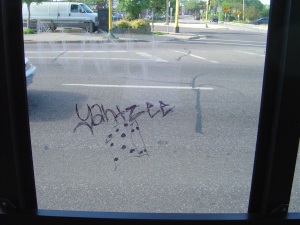 window at bus stop